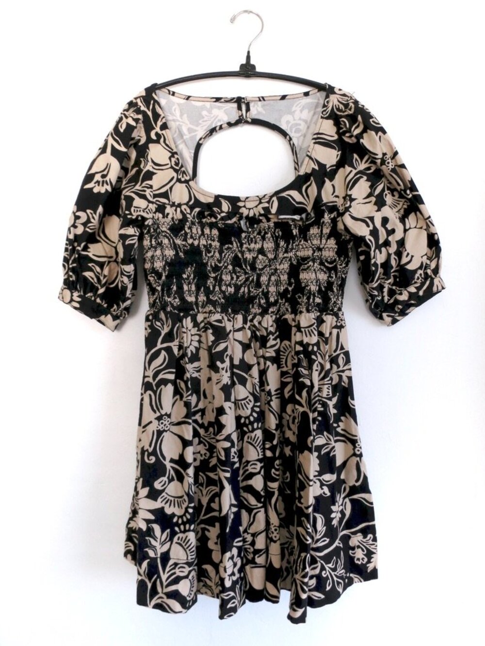 Free People Dear Delilah Mini Dress Black & Tan Combo - Medium EUC